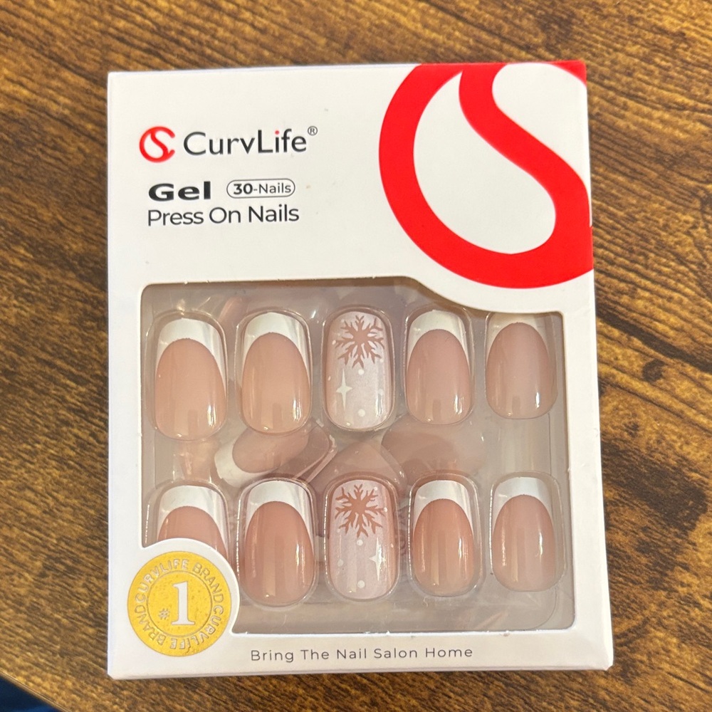 Gel Press-On Nails - Nude French with Snowflake Accent